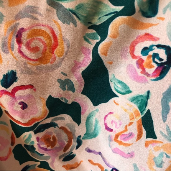 TOPSHOP floral deep v neck dress with flare skirt green pink and gold size 4 - Picture 9 of 9